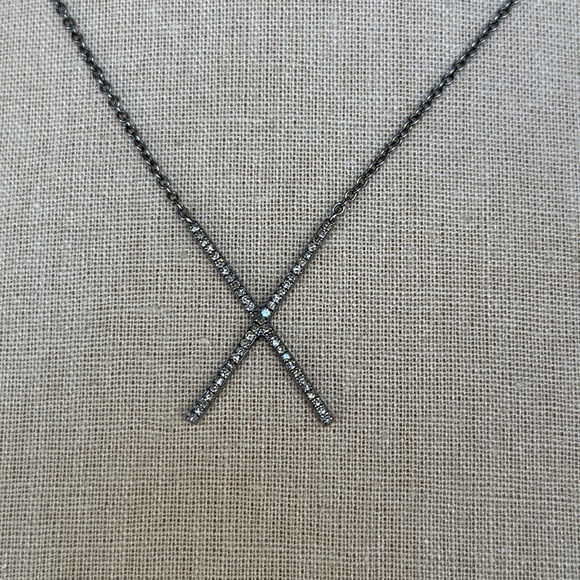 Theodosia Jewelry Oxidized Sterling and Pave Diamond X Necklace - Picture 2 of 11